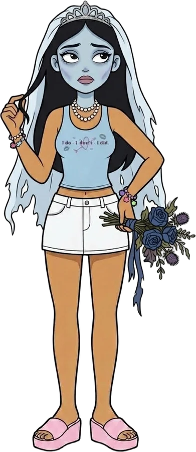 Sky dressed as a corpse bride, wearing her 2000T tank